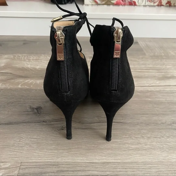 Black suede point toe lace up heels - Picture 3 of 11